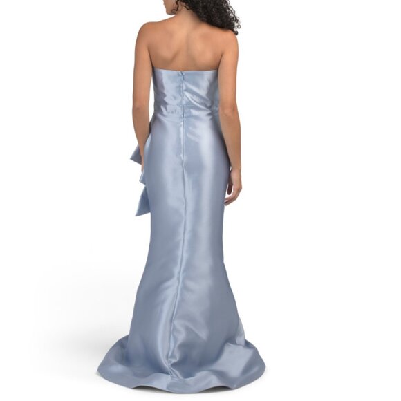 TERANI Slate Strapless Embroidered Floral Applique Mikado Gown - Picture 2 of 2